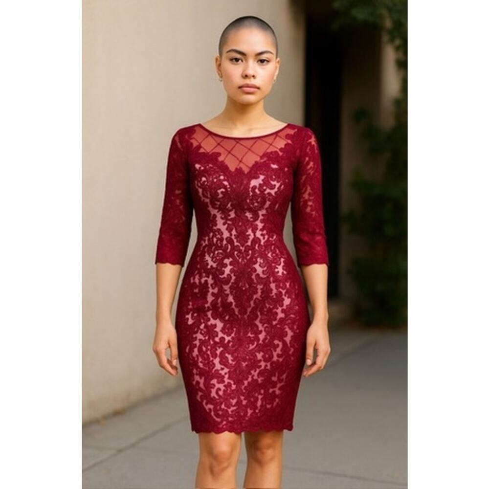 "NWT! "L.T. LANTING BRIDE" Lace Formal Dress Sheer W/‎ Beading NS Bridal 3/4 SLV